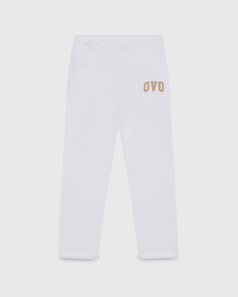 pantalones octobers very own ovo arch logo open hem sweatpant blancos