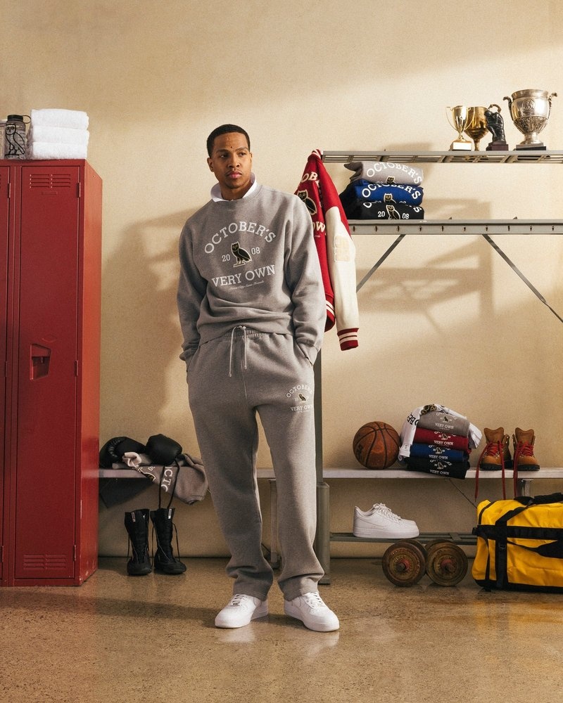 pantalones octobers very own ovo collegiate open hem sweatpant grises