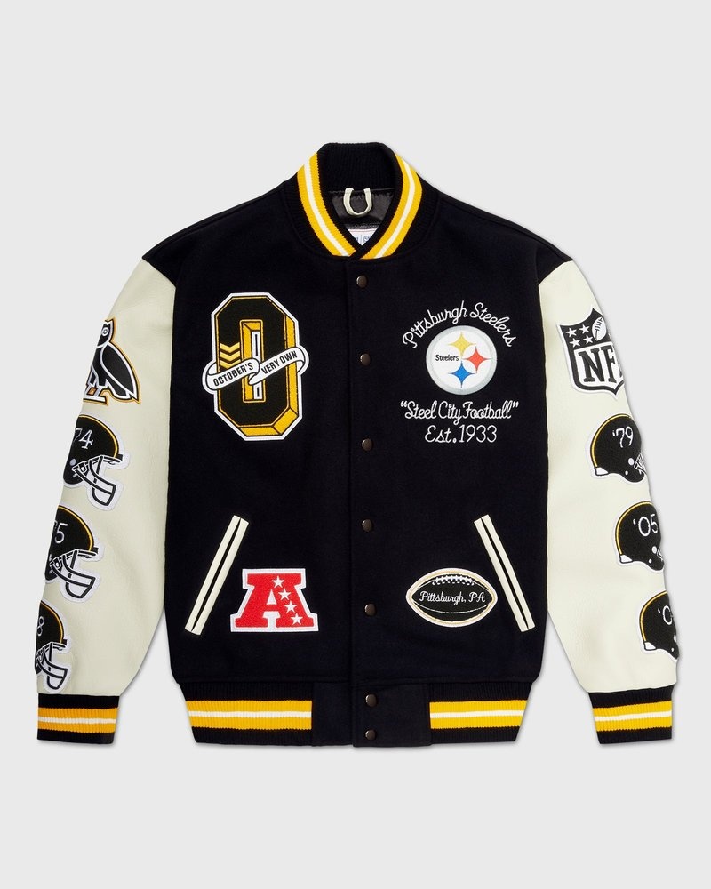 ropa de abrigo octobers very own ovo nfl pittsburgh steelers varsity jacket negros