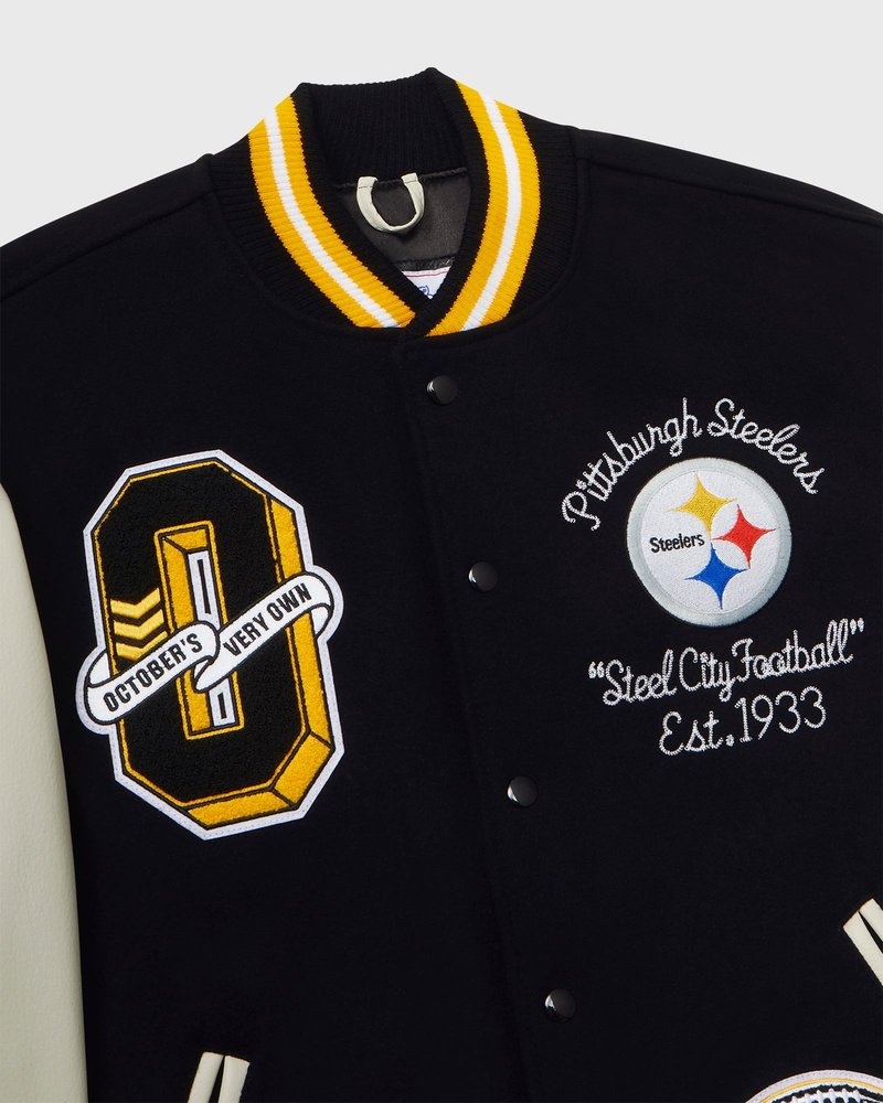 ropa de abrigo octobers very own ovo nfl pittsburgh steelers varsity jacket negros