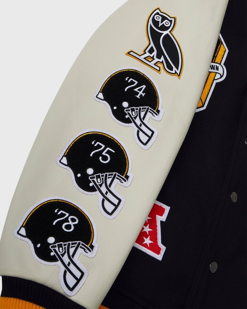 ropa de abrigo octobers very own ovo nfl pittsburgh steelers varsity jacket negros
