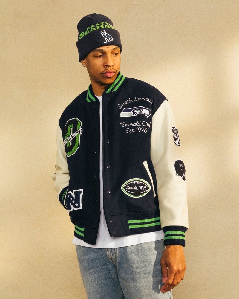 ropa de abrigo octobers very own ovo nfl seattle seahawks varsity jacket azules
