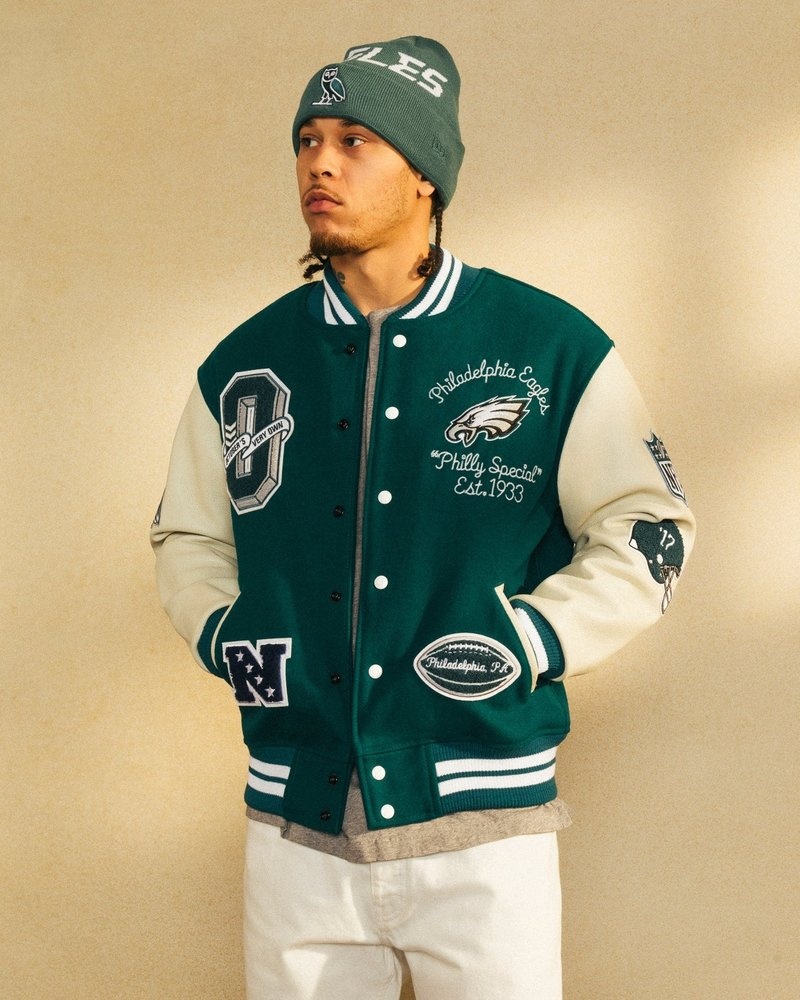 ropa de abrigo octobers very own ovo nfl philadelphia eagles varsity jacket verdes
