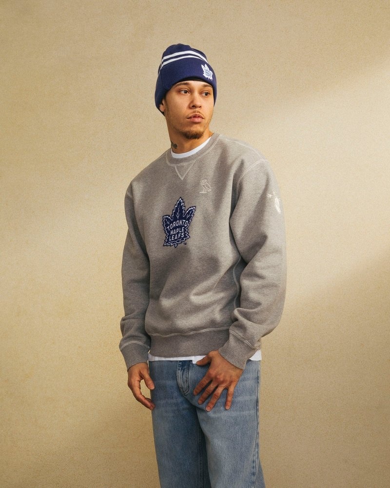 suéteres octobers very own ovo toronto maple leafs crewneck grises