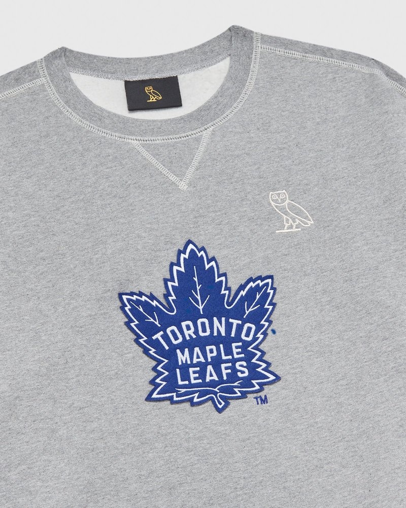 suéteres octobers very own ovo toronto maple leafs crewneck grises