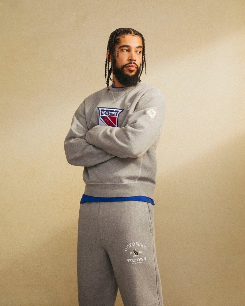suéteres octobers very own ovo new york rangers crewneck grises