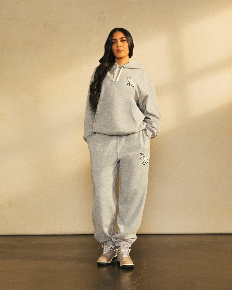 suéteres octobers very own ovo mini og plush hoodie grises