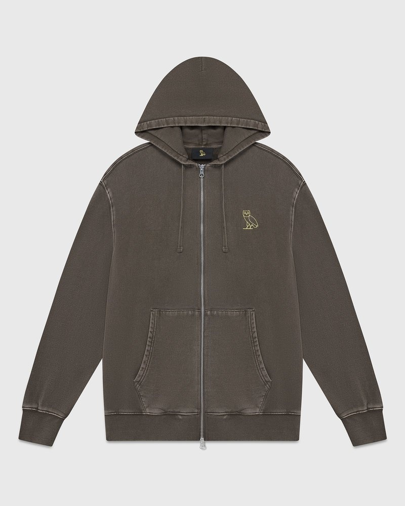 suéteres octobers very own ovo muskoka garment dyed full-zip hoodie marrom