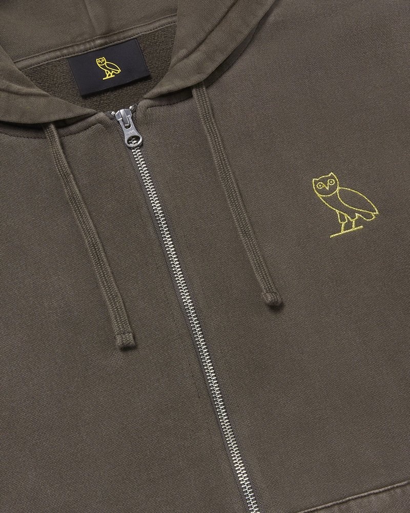 suéteres octobers very own ovo muskoka garment dyed full-zip hoodie marrom
