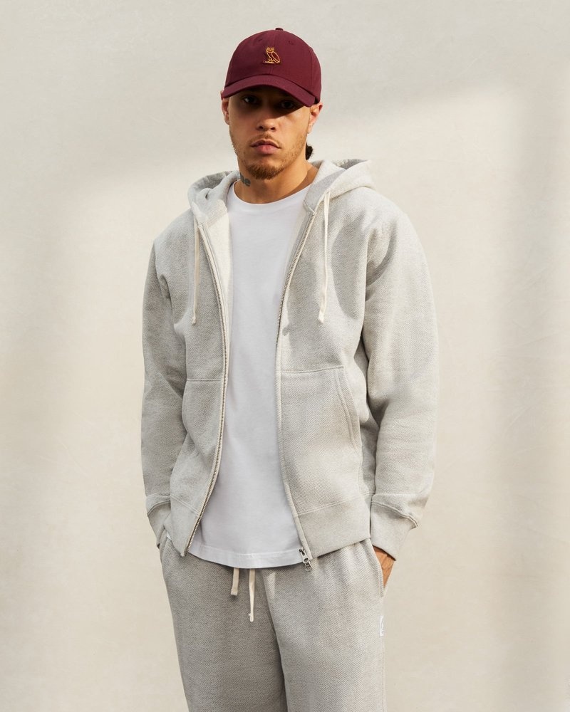 suéteres octobers very own ovo herringbone full-zip hoodie grises