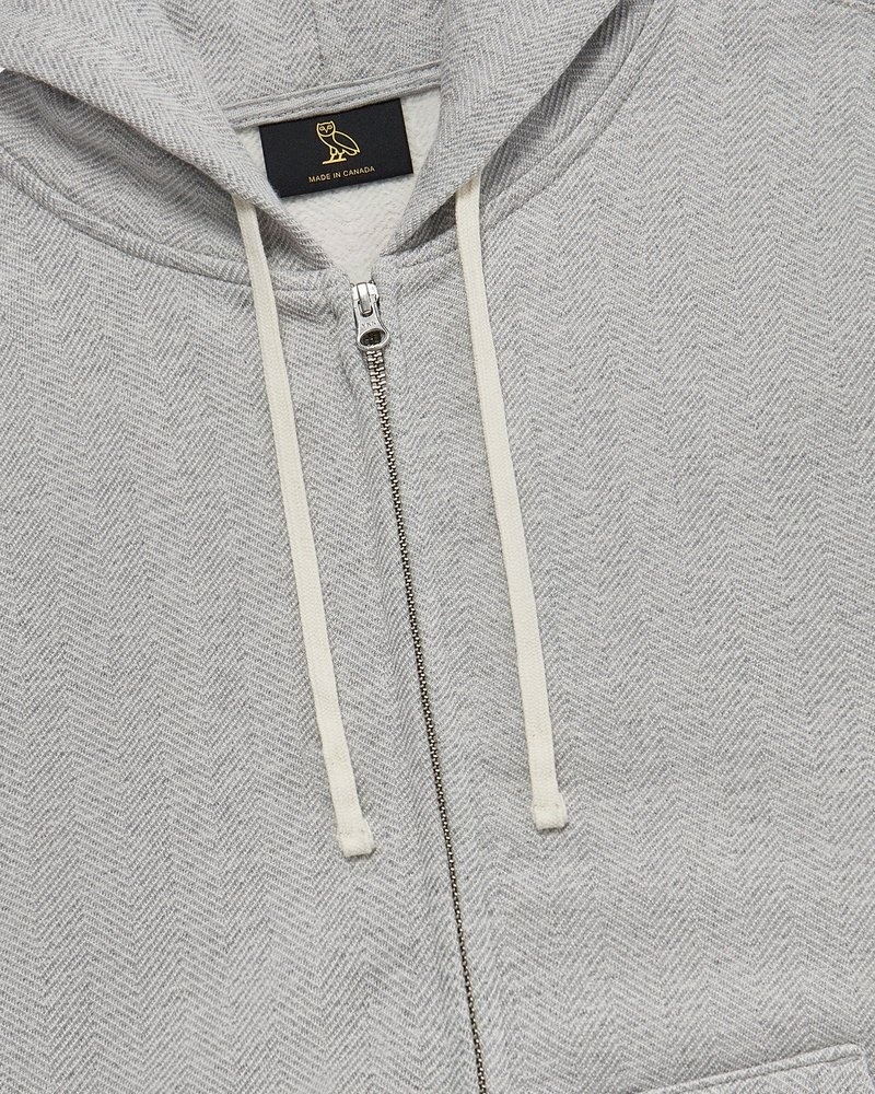 suéteres octobers very own ovo herringbone full-zip hoodie grises