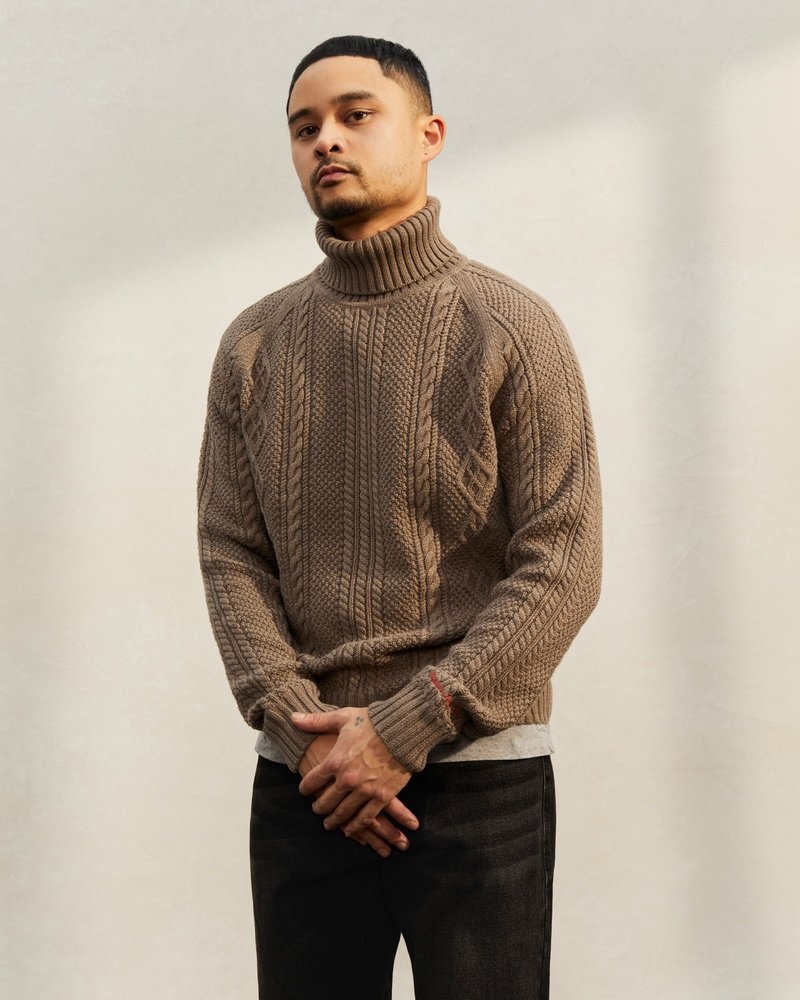 tops octobers very own ovo cable knit turtleneck sueter taupe